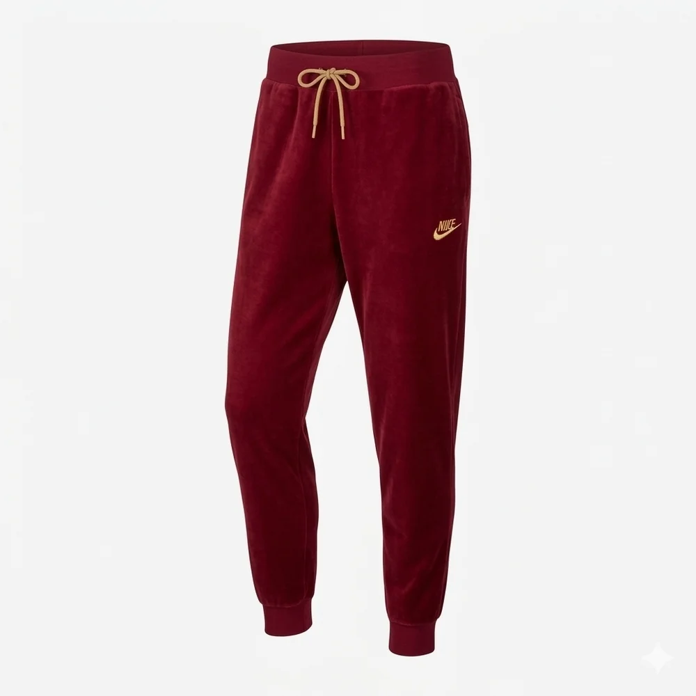 Nike Women’s Sportswear Velour Heritage Joggers Burgandy Red/Gold Womens Medium - Picture 2 of 8